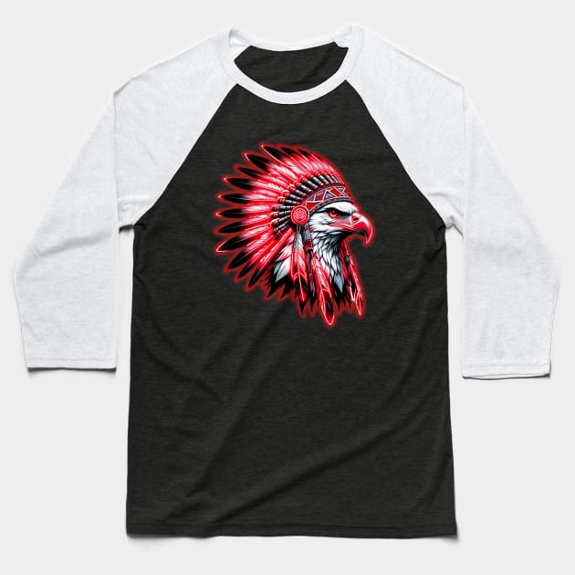 Bald Eagle Wearing a Native American Headdress Baseball T-Shirt by Blue Raven Designs